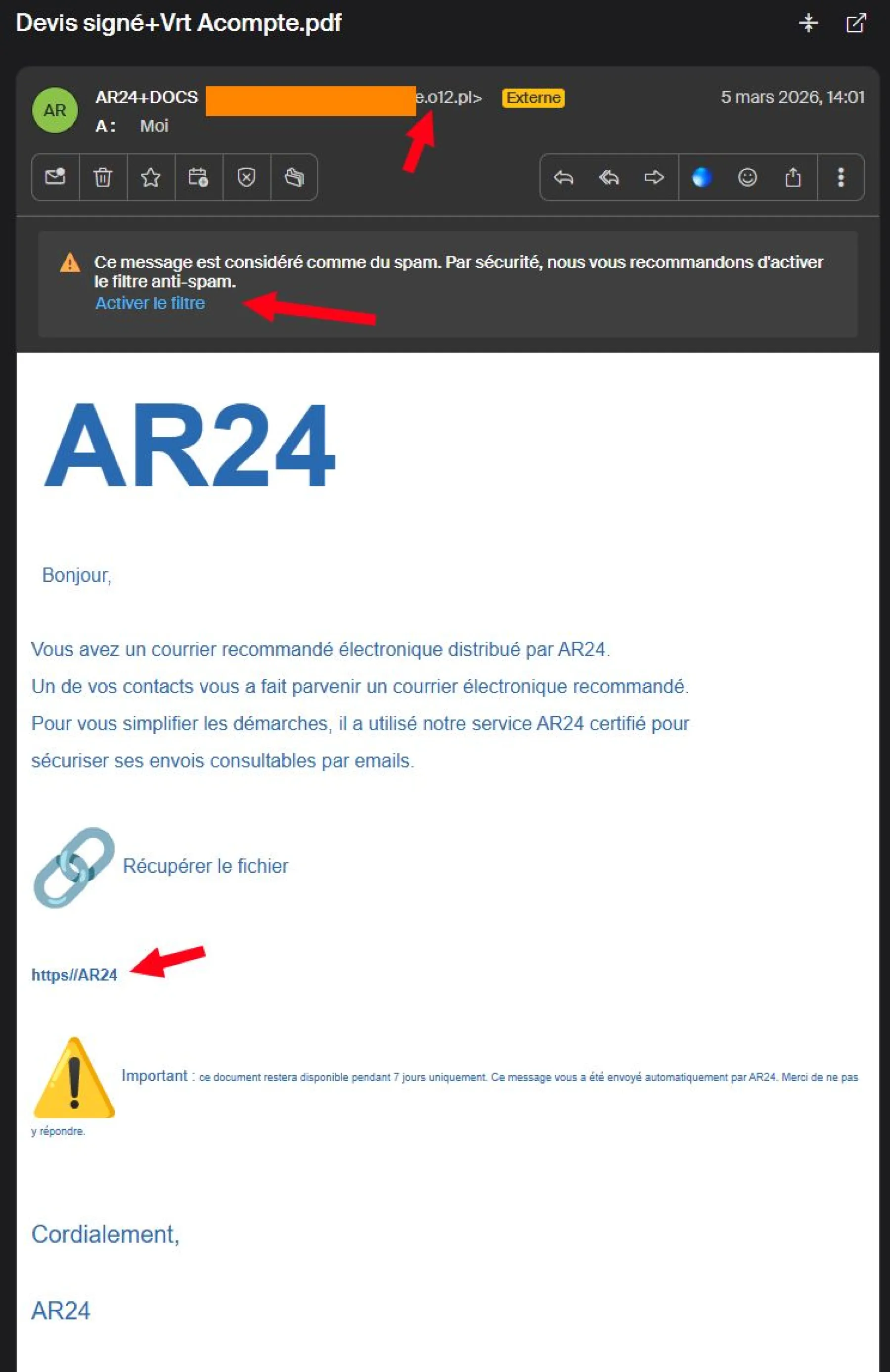 exemple de AR24 faux